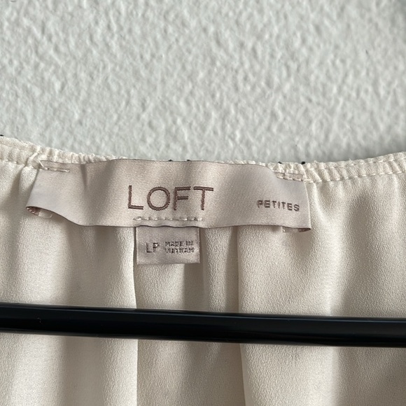 Loft Ivory Black Polka Dot Blouse Large Petite - Picture 9 of 11